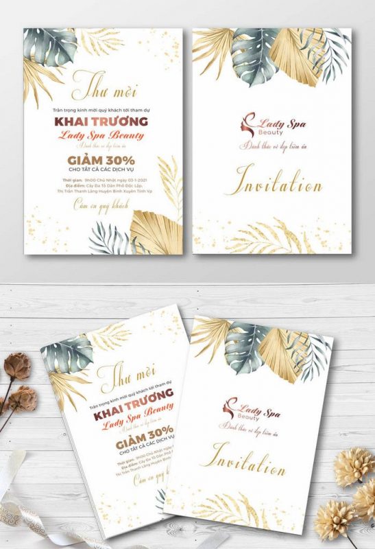 Mẫu thiệp mời sự kiện “Khai trương Lady Spa Beauty” của Lady Spa Beauty do Sự kiện Hưng Thịnh thiết kế và in ấn