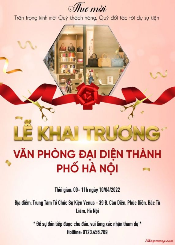 Mẫu thiệp mời sự kiện “Lễ khai trương Văn phòng đại diện Thành phố Hà Nội” do thiepmung.com thiết kế