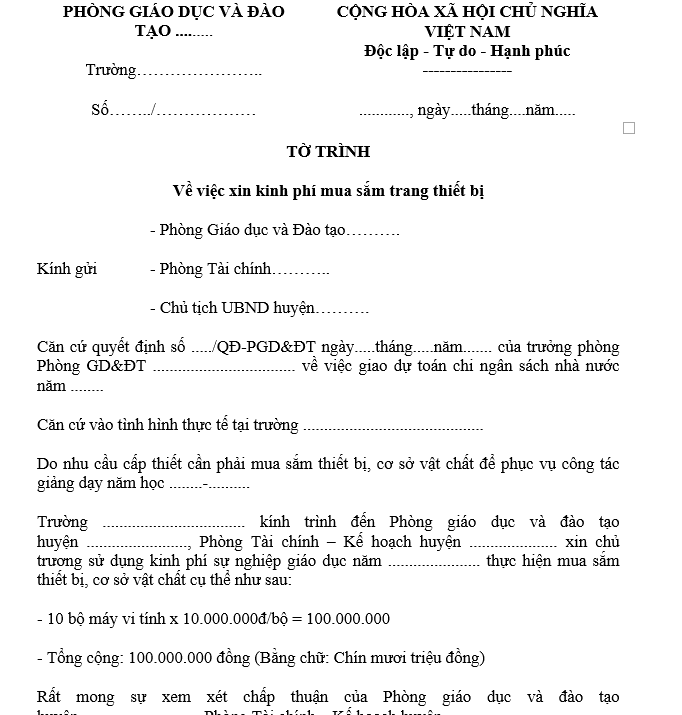 Mẫu tờ trình xin kinh phí chuẩn, chuyên nghiệp (kèm hướng dẫn từng phần)