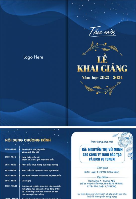 Mẫu thiệp mời sự kiện Lễ khai giảng do Sự kiện Hưng Thịnh thiết kế