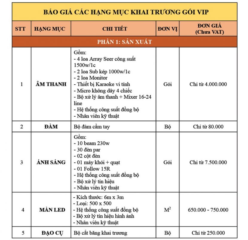 Báo giá tổ chức sự kiện gói VIP