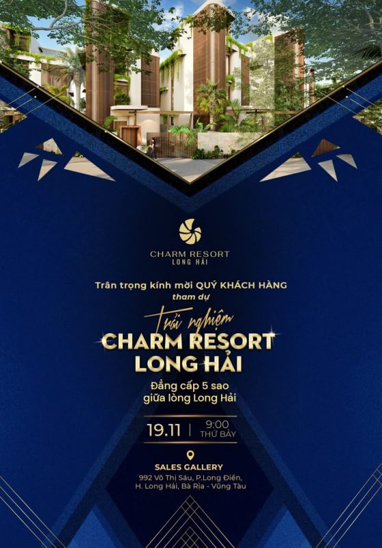 Mẫu thiệp mời sự kiện “Trải nghiệm Charm resort Long Hải” của Charm resort Long Hải do Sự kiện Hưng Thịnh thiết kế và in ấn