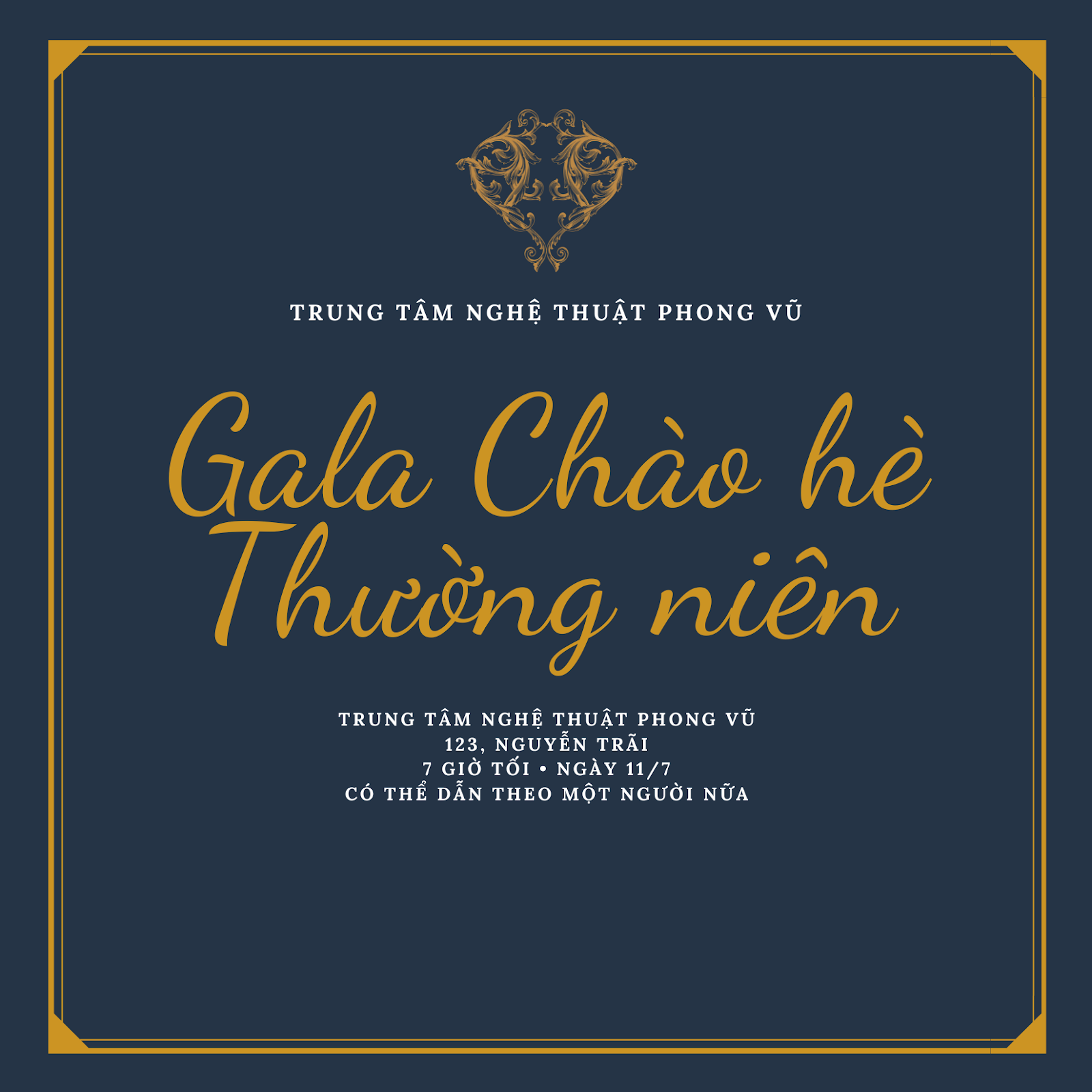 Mẫu thiệp mời sự kiện “Gala chào hè thường niên” của Trung tâm nghệ thuật Phong Vũ do Sự kiện Hưng Thịnh thiết kế và in ấn